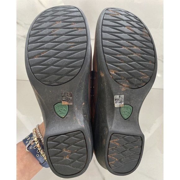 Ariat Clogs Brown Tan Leather Mules Slip On Womens Style 21435 Size 8 B - Picture 11 of 12